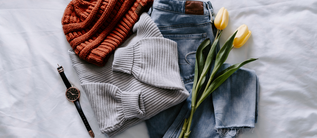 Clothes and live tulips